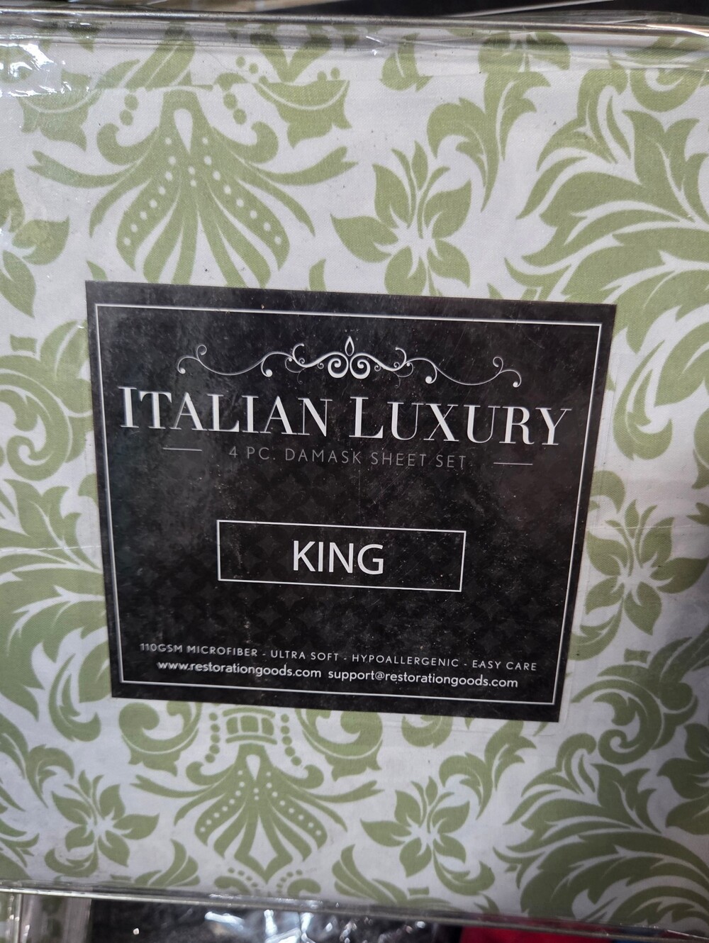 King Sheet Set - Sage Green Damask